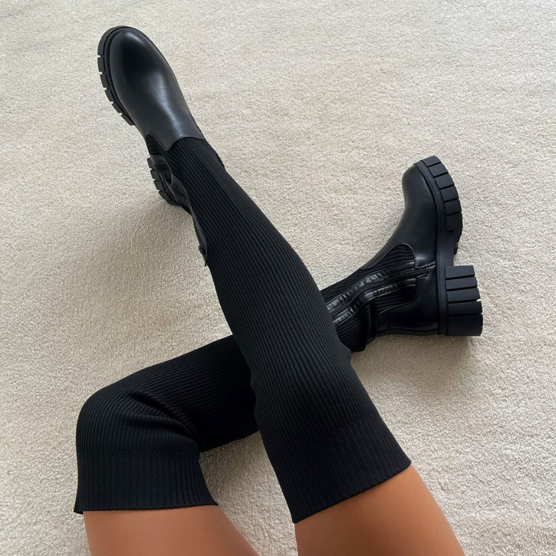 Wilmaey | Bottes chaussettes hautes en tricot pour femmes |  Talons thermiques